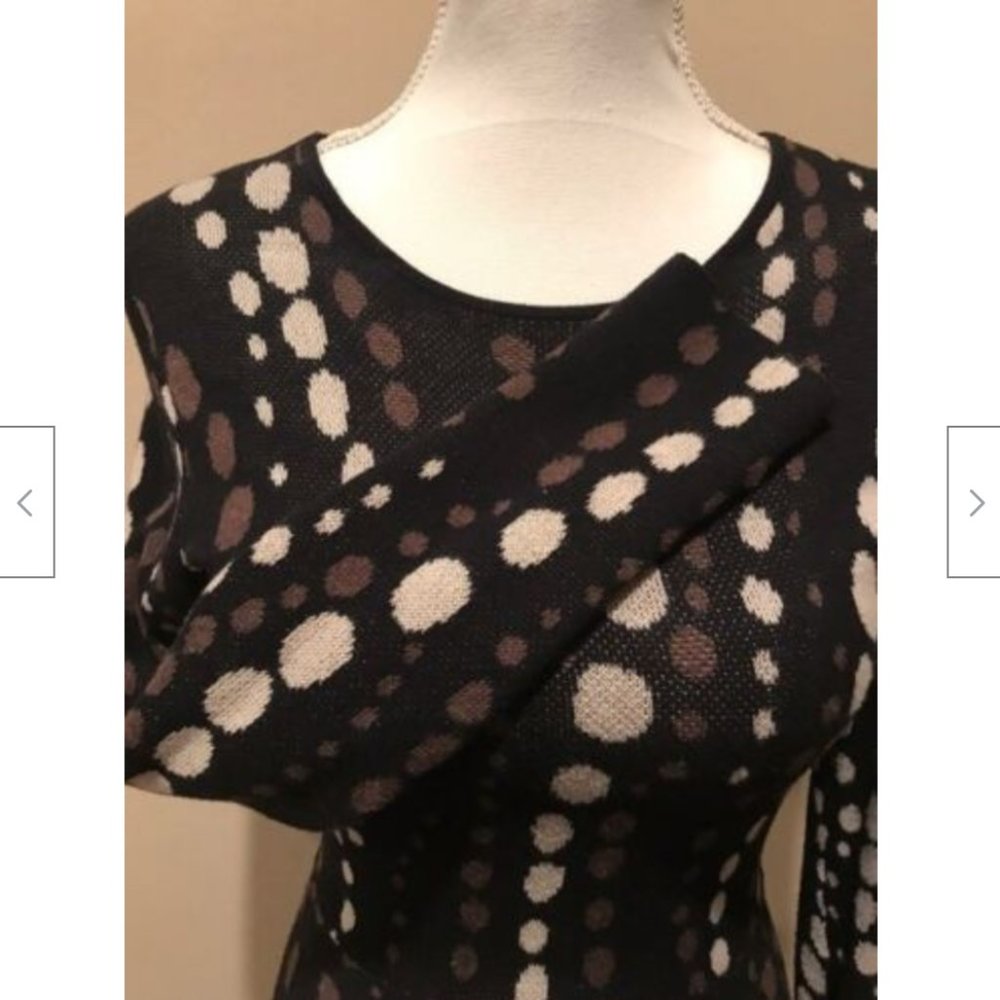 NWT Cynthia Rowley Black Brown Ivory Polka Dot Fit Flare A-line Jersey Dress XS - Picture 4 of 8